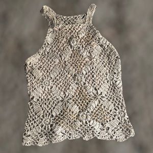 Vintage beige crochet and gold sequin top